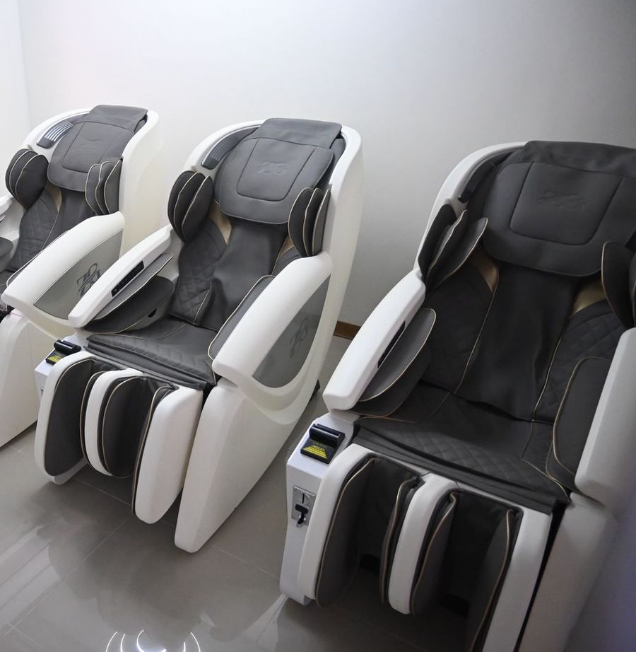 RelaxPod massage chairs, full row